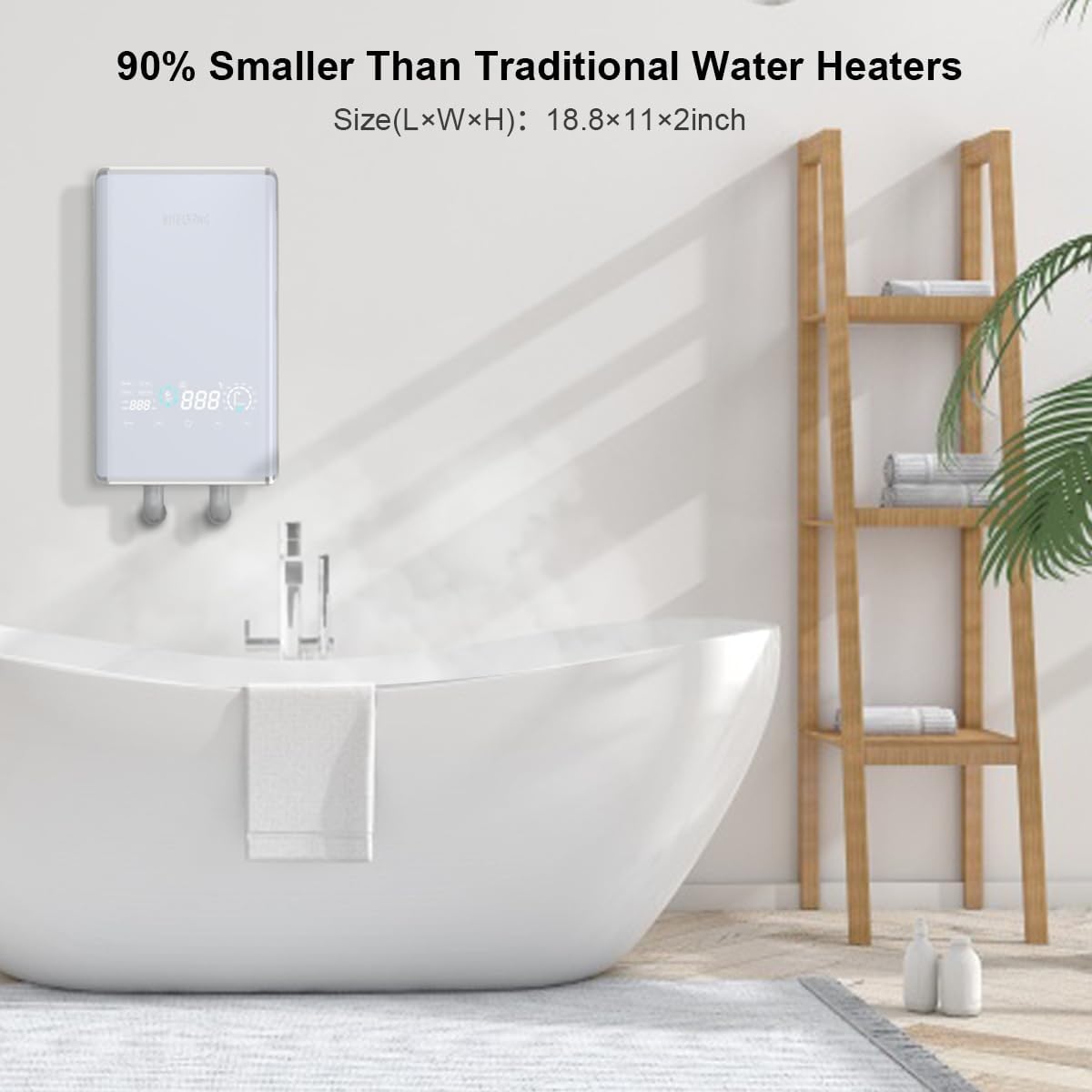 Electric Tankless Water Heater, 12KW, 240V Endless Automatic Regulation of Hot Water On Demand, Memory Function to Save Energy, Small, Can Be Installed Anywhere, Suitable for 2 Showers4