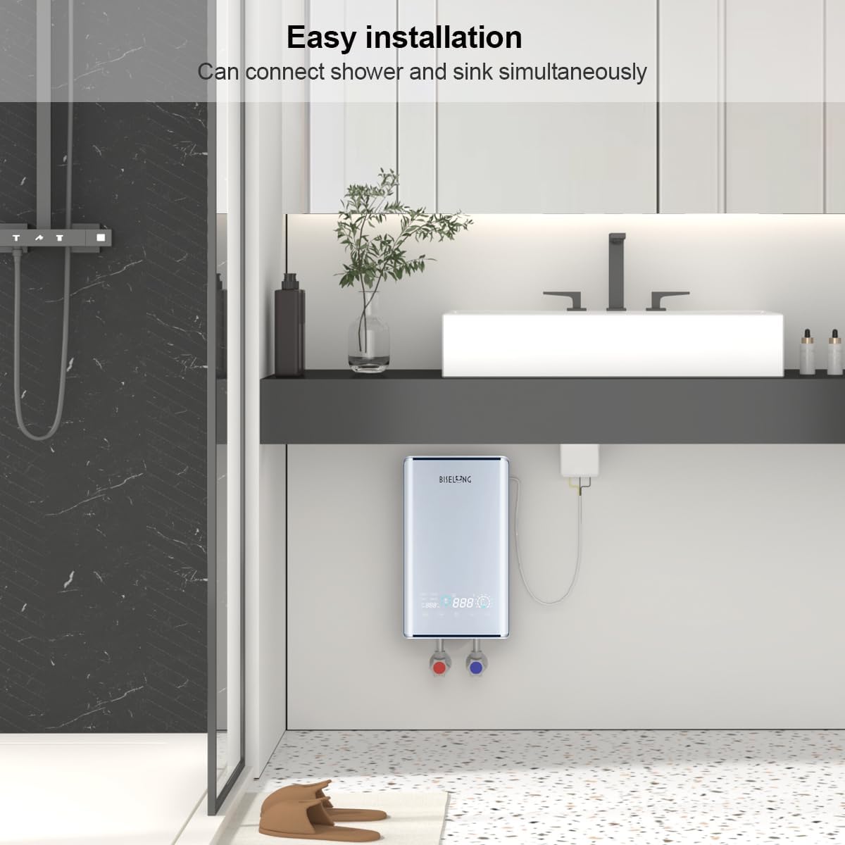 Electric Tankless Water Heater, 12KW, 240V Endless Automatic Regulation of Hot Water On Demand, Memory Function to Save Energy, Small, Can Be Installed Anywhere, Suitable for 2 Showers8