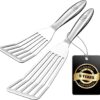 Fish Spatula Stainless Steel Combo, 1 Large Fish Turner Spatula + 1 Small Griddle Spatula, Metal Spatula for Kitchen Use, Slotted Spatulas, Frying Spatula with Thin Edge Ideal for Turning & Flipping