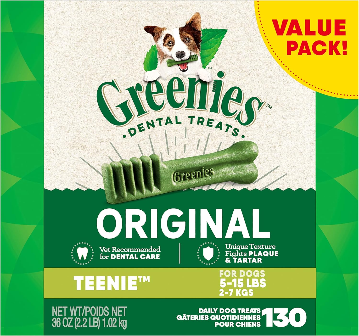 Greenies Original Teenie Natural Dental Care Dog Treats, 36 oz. Pack (130 Treats) Greenies Original Teenie Natural Dental Care Dog Treats, 36 oz. Pack (130 Treats)
