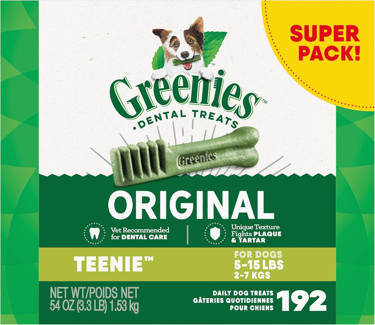 Greenies Original Teenie Natural Dental Care Dog Treats, 54 oz. Pack (192 Treats) Greenies Original Teenie Natural Dental Care Dog Treats, 54 oz. Pack (192 Treats)