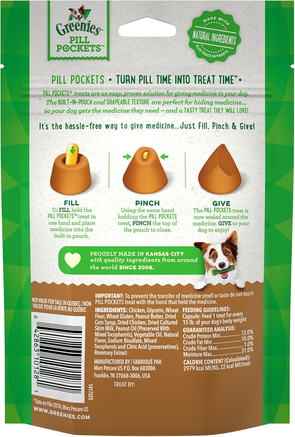 Greenies Pill Pockets for Dogs Capsule Size Natural Soft Dog Treats with Real Peanut Butter, (6) 7.9 oz. Packs (180 Treats)1