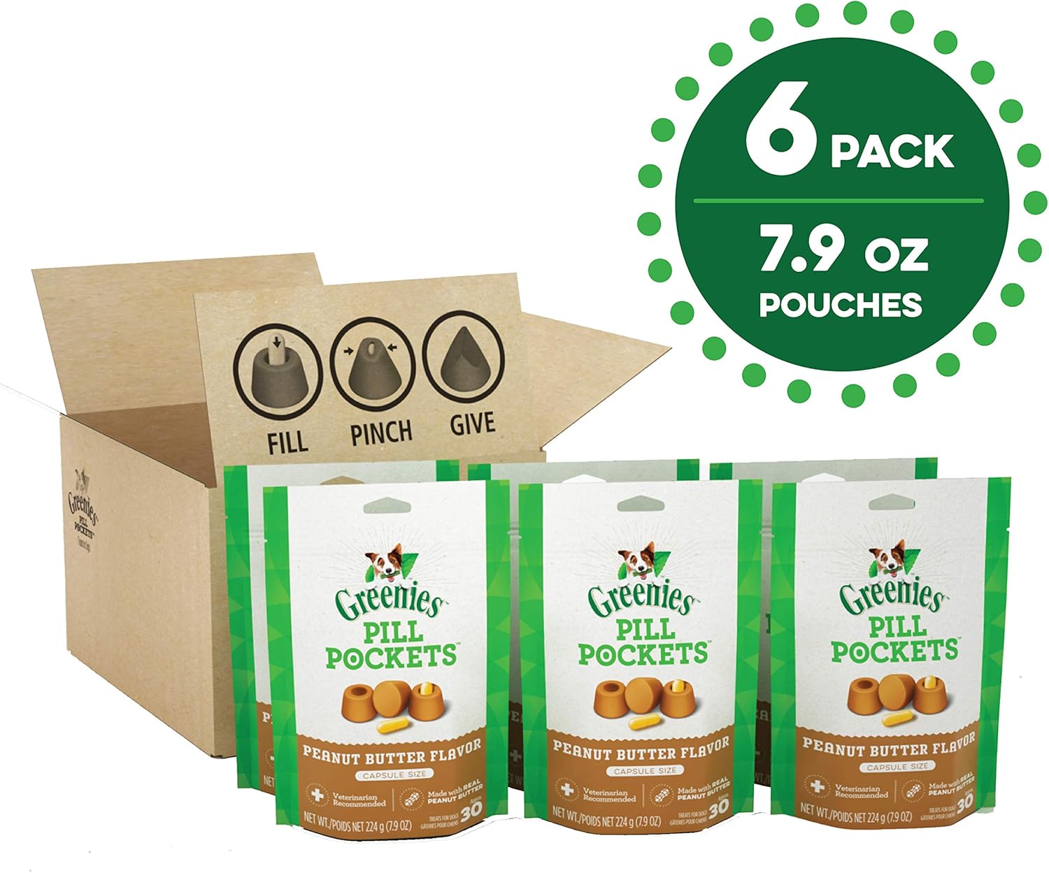 Greenies Pill Pockets for Dogs Capsule Size Natural Soft Dog Treats with Real Peanut Butter, (6) 7.9 oz. Packs (180 Treats)3