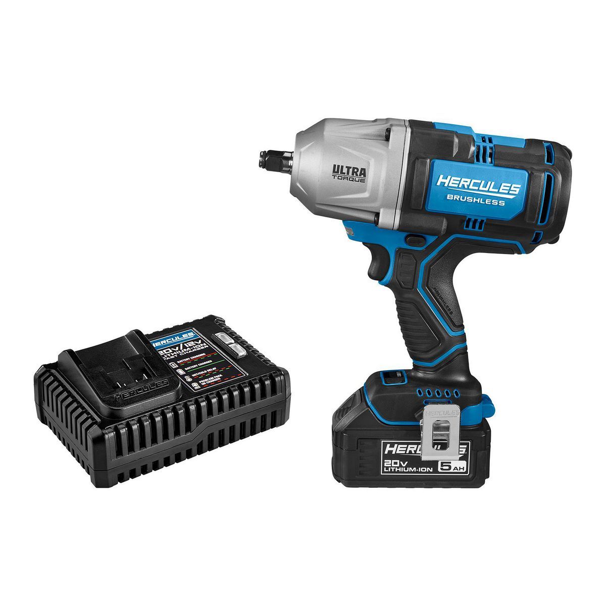 HERCULES HCB85K1 20V Brushless Cordless 1 2 in. Ultra Torque Impact Wrench Kit with 5 Ah Battery and Charger HERCULES HCB85K1 20V Brushless Cordless 1/2 in. Ultra Torque Impact Wrench Kit with 5 Ah Battery and Charger