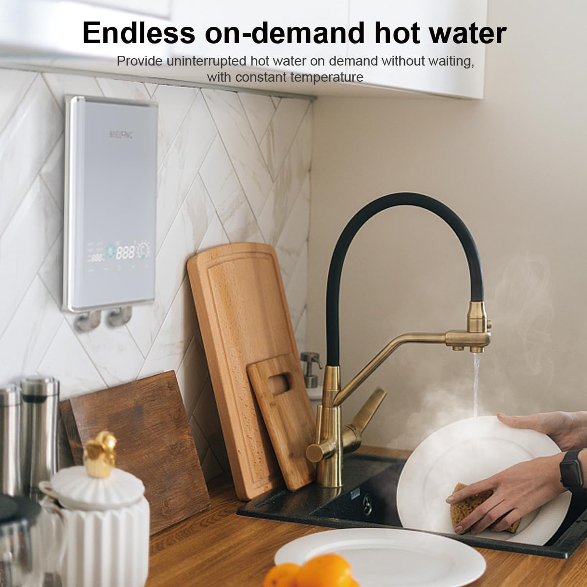Instant Hot Electric Tankless Water Heater 220 240V, Small Wall Mounted Compact, Suitable for Kitchen and Bathroom Counter Cabinets and Sinks,Not Suitable for Winter Bathing 9Kw1