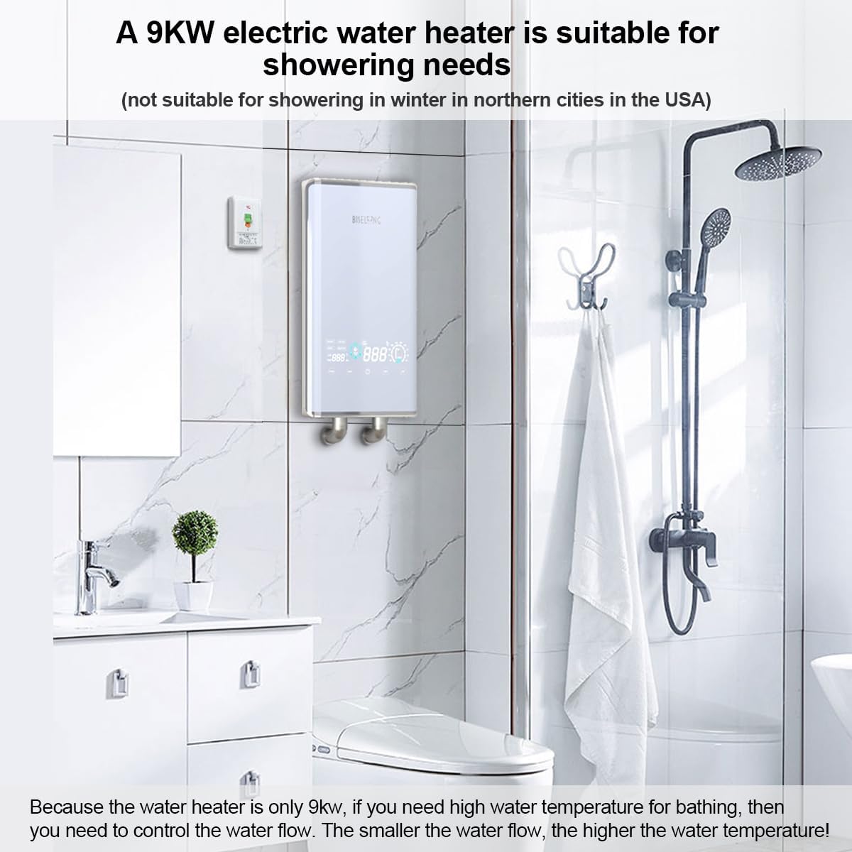 Instant Hot Electric Tankless Water Heater 220 240V, Small Wall Mounted Compact, Suitable for Kitchen and Bathroom Counter Cabinets and Sinks,Not Suitable for Winter Bathing 9Kw9