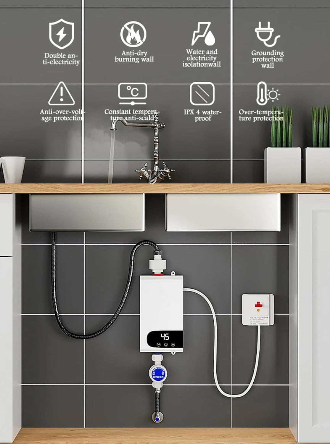 Instant Water Heater Bathroom Kitchen Wall Mounted Electric Water Heater LCD Water Heater for Bathroom Hot Water Shower and Home Kitchen Heating9