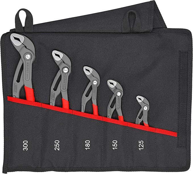 KNIPEX 5 Pc Pliers Cobra Set In Tool Roll, Black KNIPEX 5 Pc Pliers Cobra Set In Tool Roll, Black