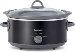 Kenmore 5 Quart Slow Cooker Compact Countertop Cooking Essential Kitchen Appliance Warm Braise Simmer Sous Vide Stew Soup Curry Chili Fondue Yogurt Black and Grey