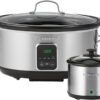 Kenmore 7 Quart Slow Cooker Programmable Kitchen Appliance Dipper Sauce-Warmer Stainless Steel Digital Display One-Touch Controls Braise Simmer Sous Vide Stew Soup Chili Curry Black and Silver