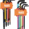 Klein Tools BLS18 Hex Key Wrench Set, Color Coded, SAE and Metric, Heat-Treated, L-Style, 1/16-Inch to 3/8-Inch and 1.5 mm to 10 mm, 18-Piece