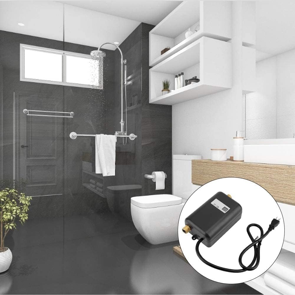 Krisy Hot Water Heater,110V 3000W Mini Electric Tankless Instant Hot Water Heater Bathroom Kitchen Washing (US Plug)(Black)-