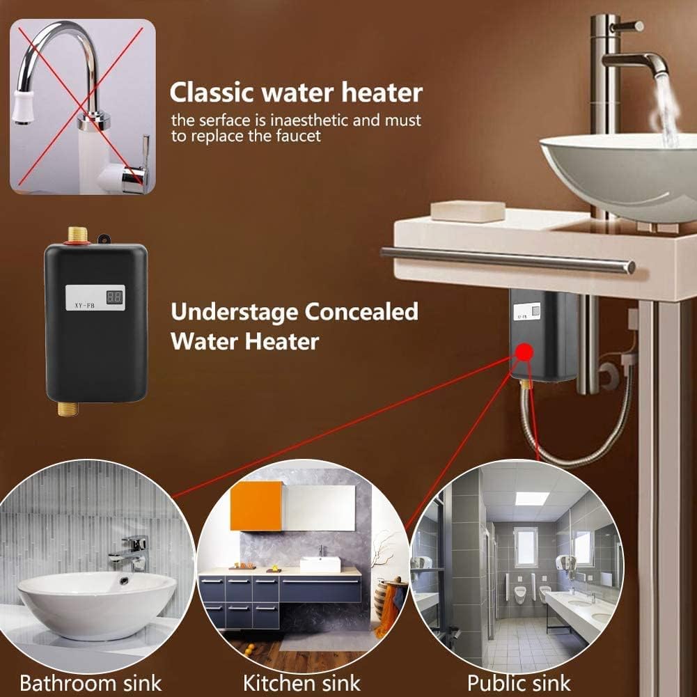Krisy Hot Water Heater,110V 3000W Mini Electric Tankless Instant Hot Water Heater Bathroom Kitchen Washing (US Plug)(Black)0