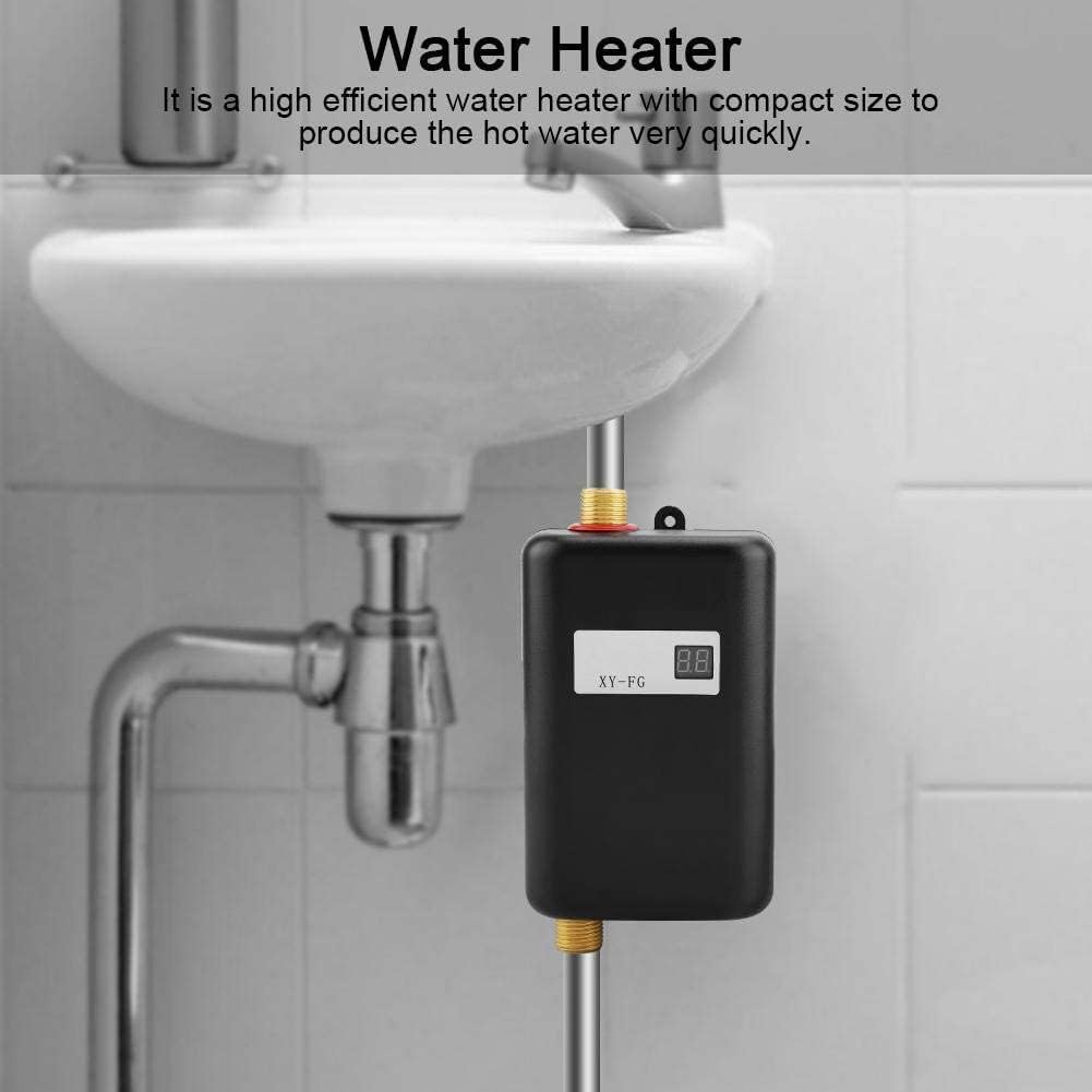 Krisy Hot Water Heater,110V 3000W Mini Electric Tankless Instant Hot Water Heater Bathroom Kitchen Washing (US Plug)(Black)1