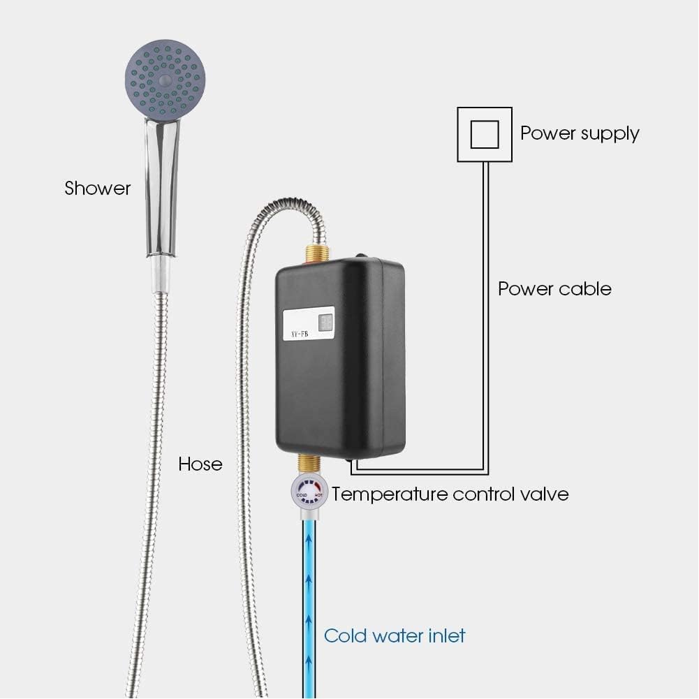 Krisy Hot Water Heater,110V 3000W Mini Electric Tankless Instant Hot Water Heater Bathroom Kitchen Washing (US Plug)(Black)6