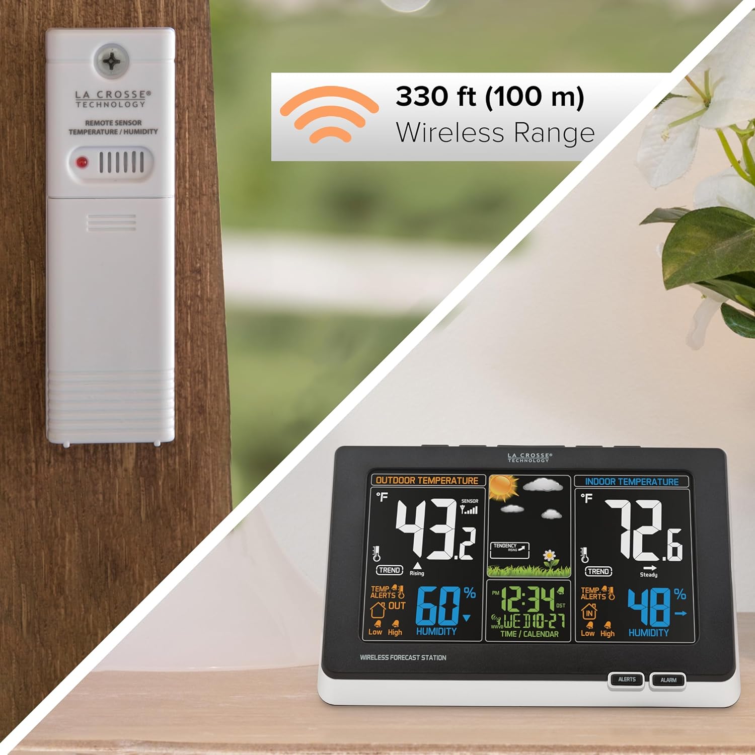 La Crosse Technology Advanced Weather Station with Full-Color LCD & Atomic Time - Monitor Indoor Outdoor Conditions with Temperature Alerts and Humidity Readings with Transmission Range of 300 Feet45