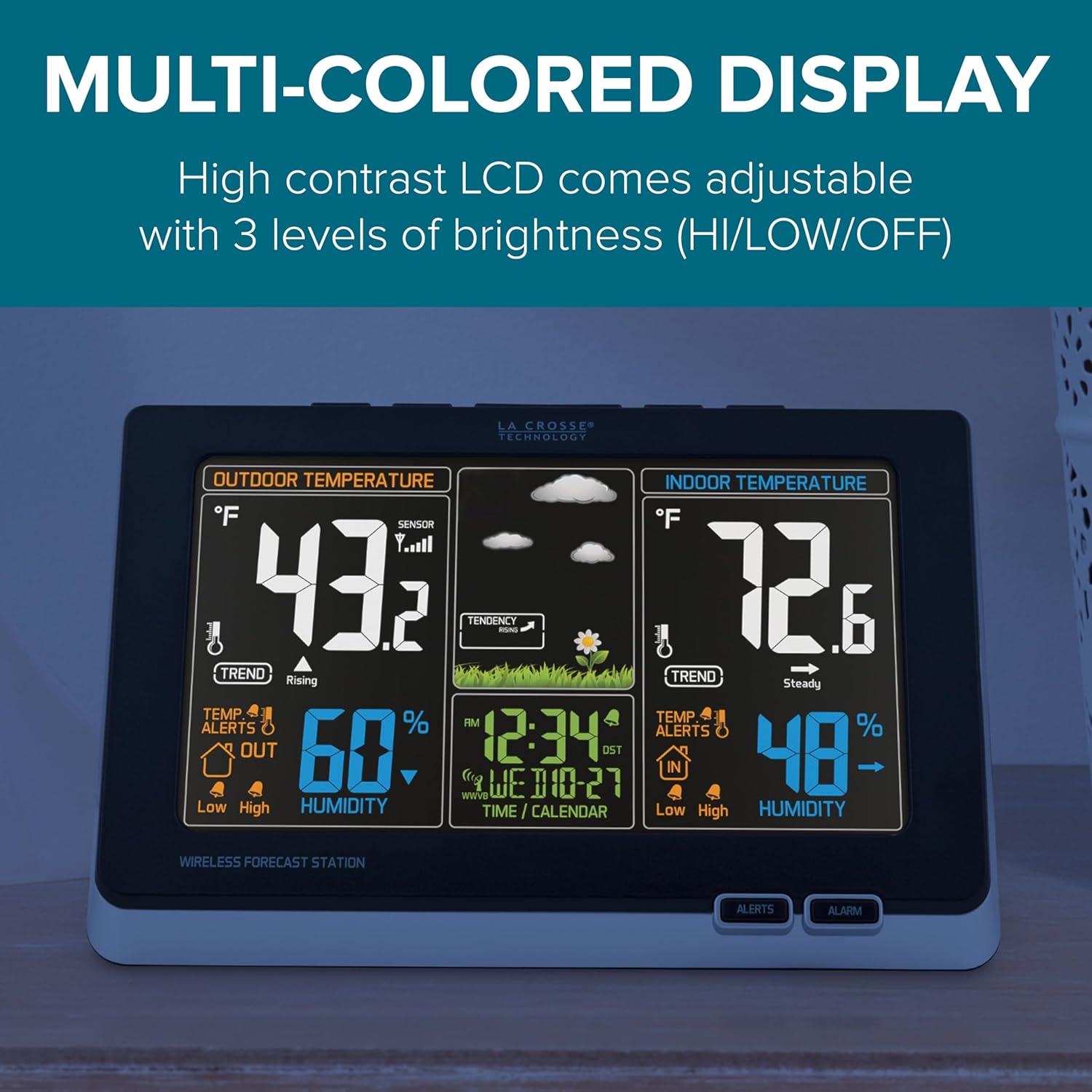 La Crosse Technology Advanced Weather Station with Full-Color LCD & Atomic Time - Monitor Indoor Outdoor Conditions with Temperature Alerts and Humidity Readings with Transmission Range of 300 Feet5