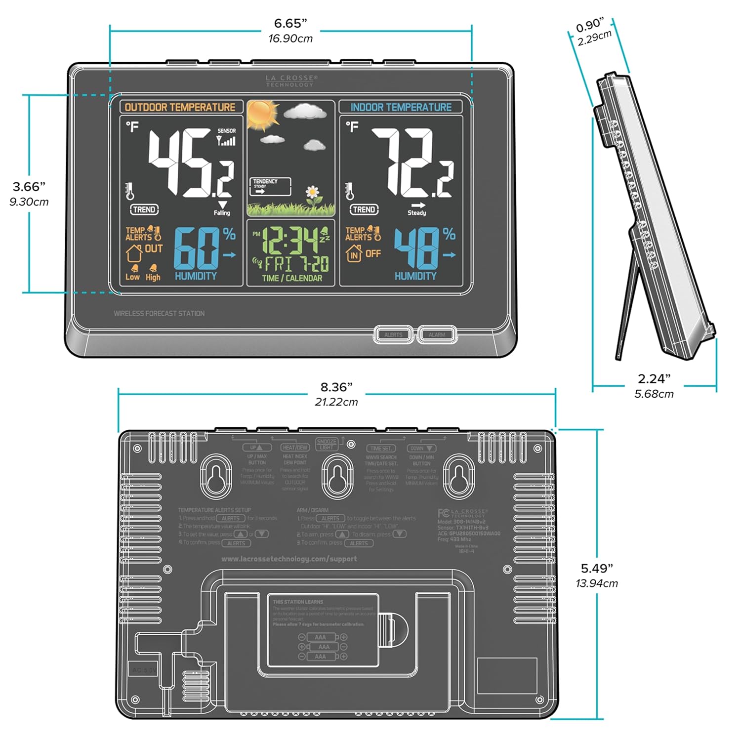 La Crosse Technology Advanced Weather Station with Full-Color LCD & Atomic Time - Monitor Indoor Outdoor Conditions with Temperature Alerts and Humidity Readings with Transmission Range of 300 Feet7
