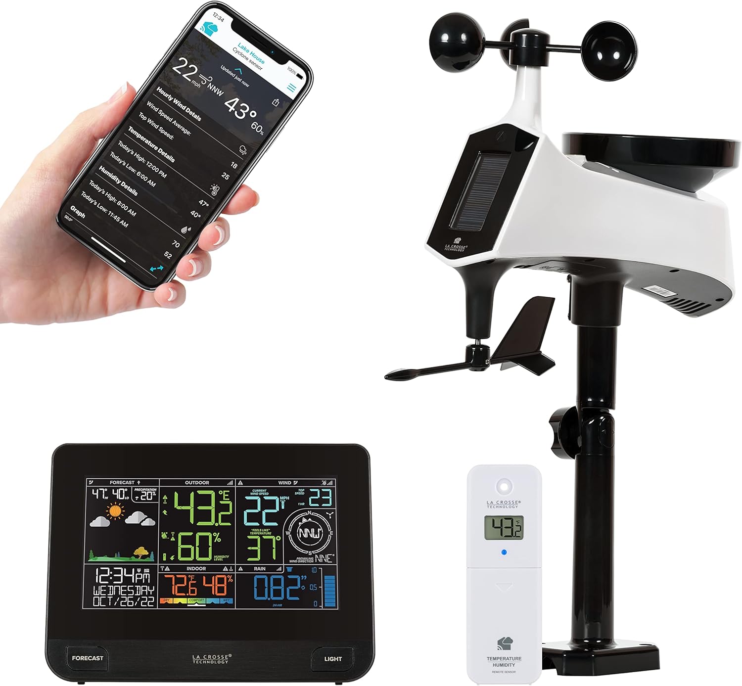 La Crosse Technology Professional Smart Wi-Fi Weather Station with Remote Monitoring (400 Foot Range), Wind and Rain Gauges, Temperature and Humidity Sensors, and Forecasting - V42-PRO-INT La Crosse Technology Professional Smart Wi-Fi Weather Station with Remote Monitoring (400 Foot Range), Wind and Rain Gauges, Temperature and Humidity Sensors, and Forecasting - V42-PRO-INT