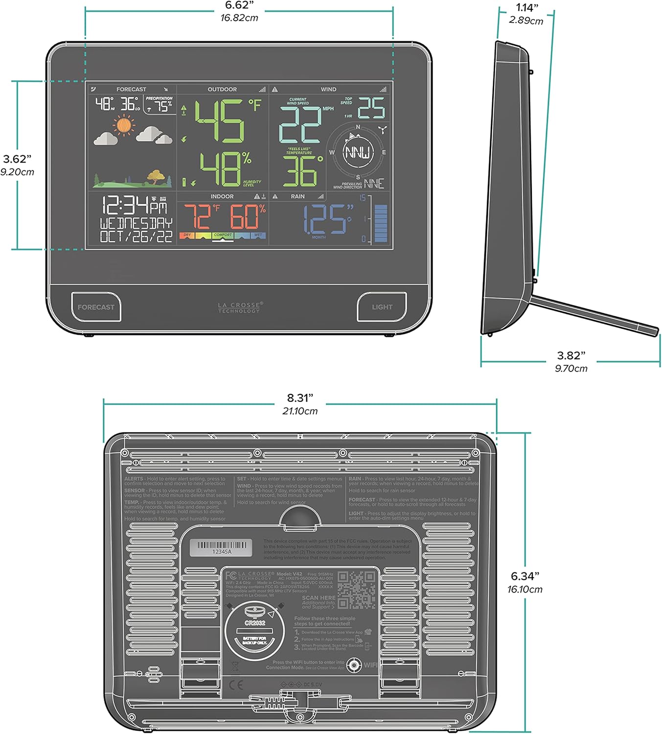La Crosse Technology Professional Smart Wi-Fi Weather Station with Remote Monitoring (400 Foot Range), Wind and Rain Gauges, Temperature and Humidity Sensors, and Forecasting - V42-PRO-INT6