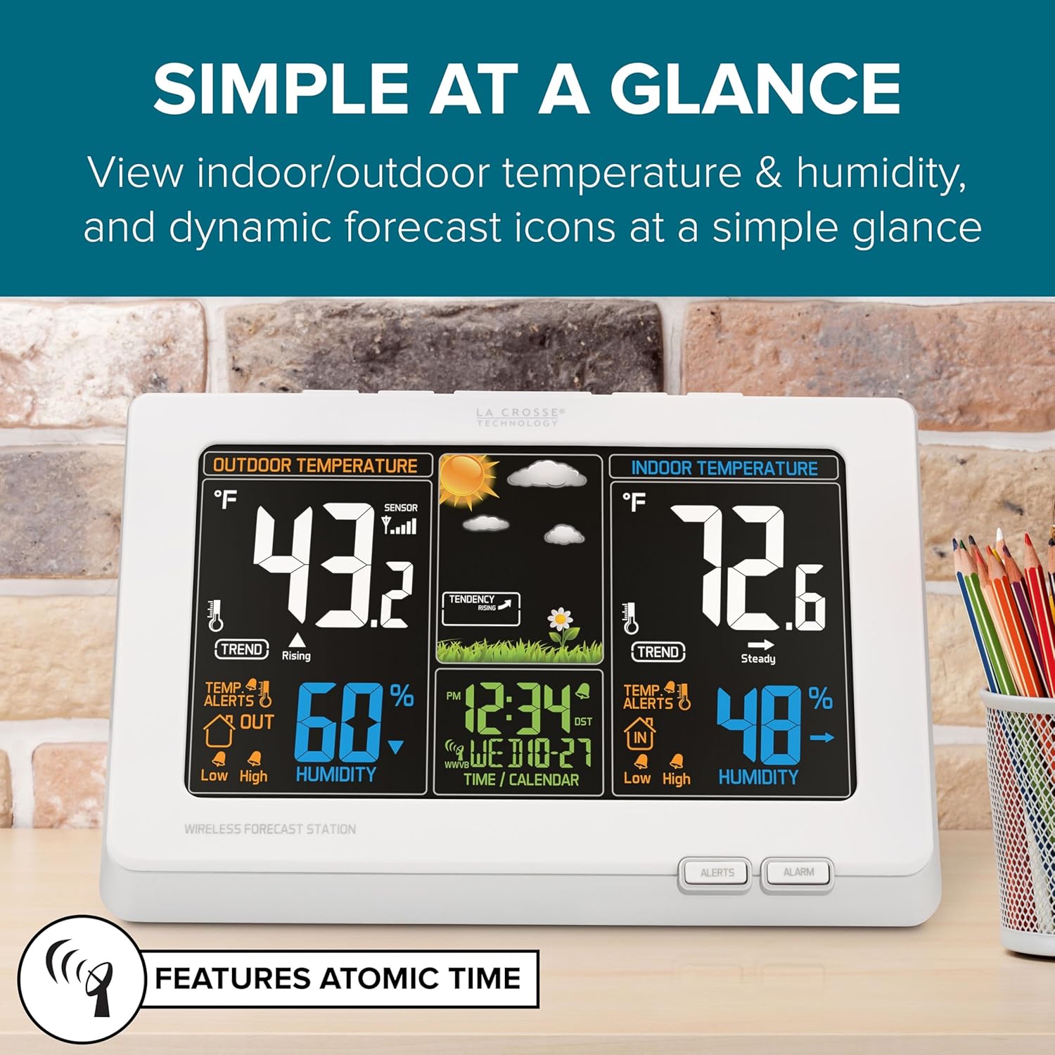 La Crosse Technology Wireless Atomic Digital Color Forecast Station with Alerts, White (308-1414W)3