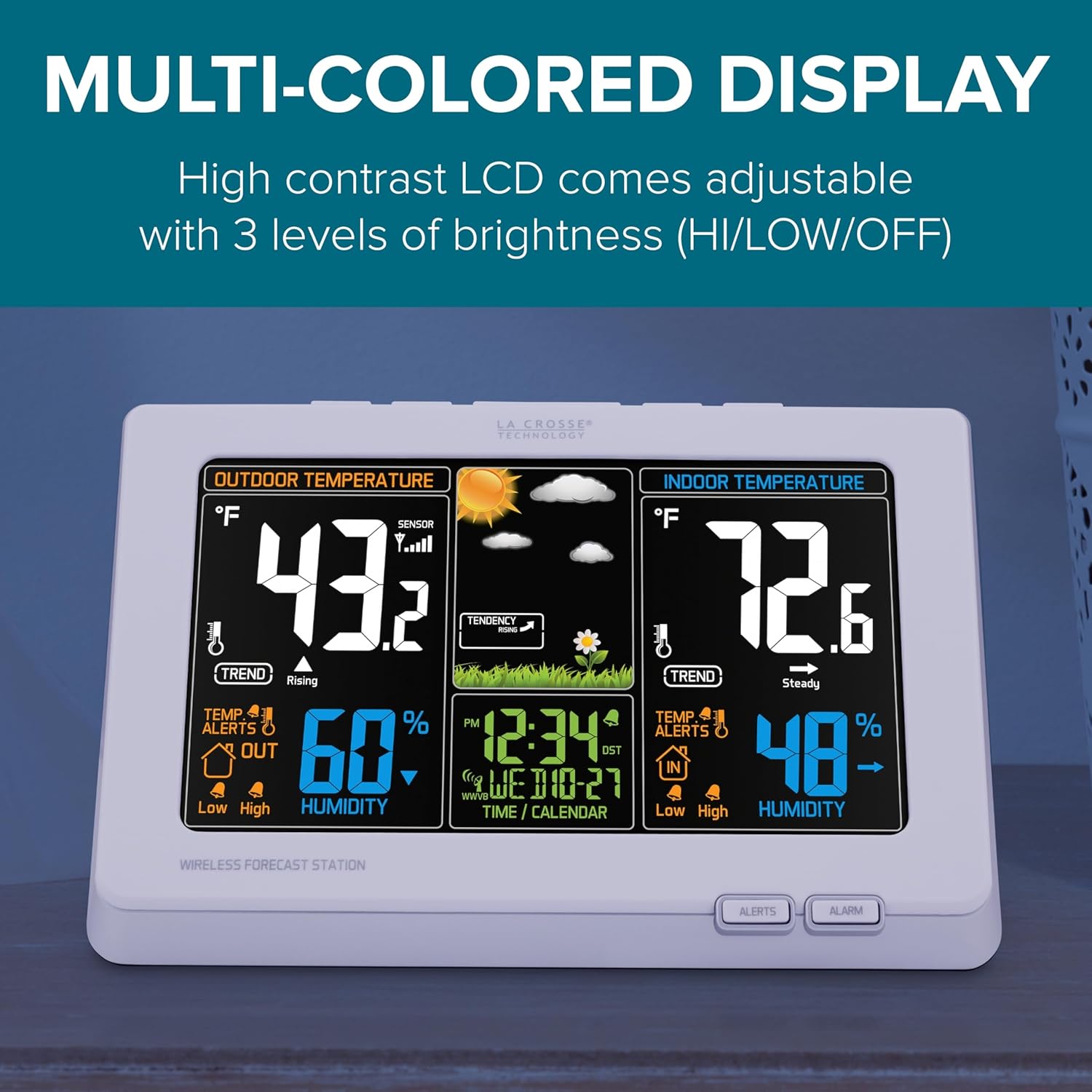 La Crosse Technology Wireless Atomic Digital Color Forecast Station with Alerts, White (308-1414W)4