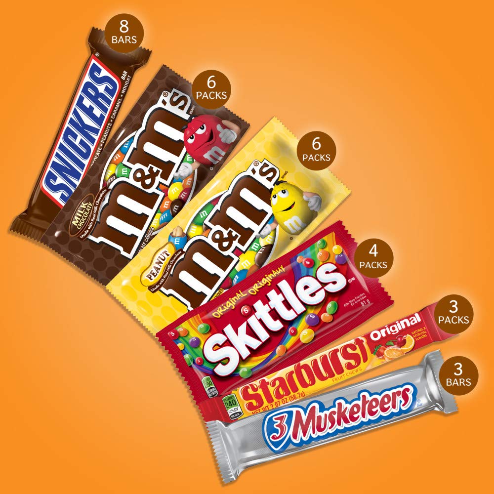 M&M'S, SNICKERS, 3 MUSKETEERS, SKITTLES & STARBURST Variety Pack Full Size Bulk Candy Assortment, 56.11 oz, 30 Count2