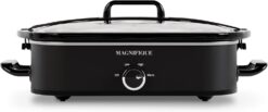Magnifique 4-Quart Slow Cooker with Casserole Manual Warm Setting - Perfect Kitchen Small Appliance for Family Dinners, Dishwasher Safe Crock, Black