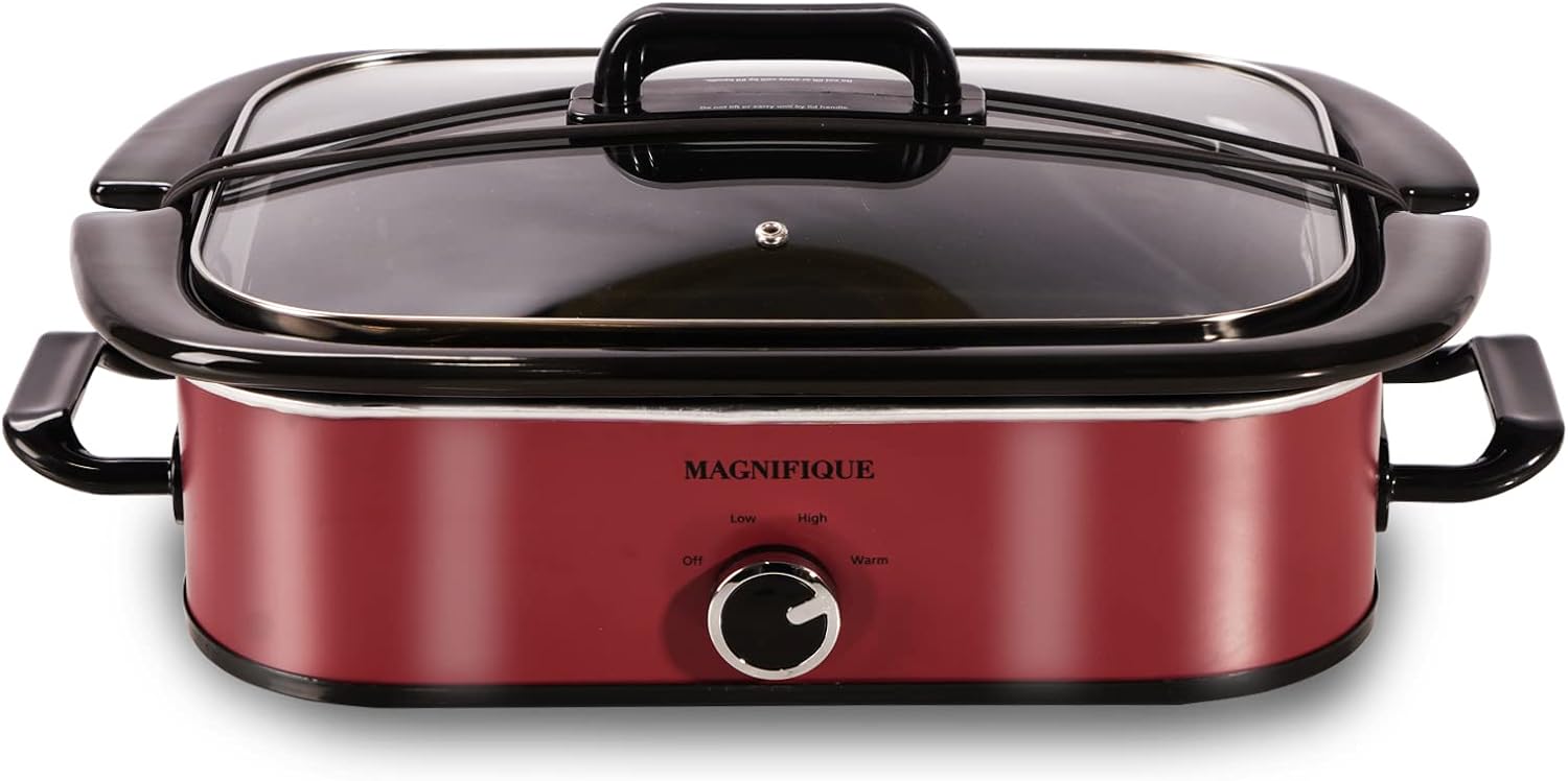 Magnifique 4-Quart Slow Cooker with Casserole Manual Warm Setting - Perfect Kitchen Small Appliance for Family Dinners, Dishwasher Safe Crock, Red Magnifique 4-Quart Slow Cooker with Casserole Manual Warm Setting - Perfect Kitchen Small Appliance for Family Dinners, Dishwasher Safe Crock, Red