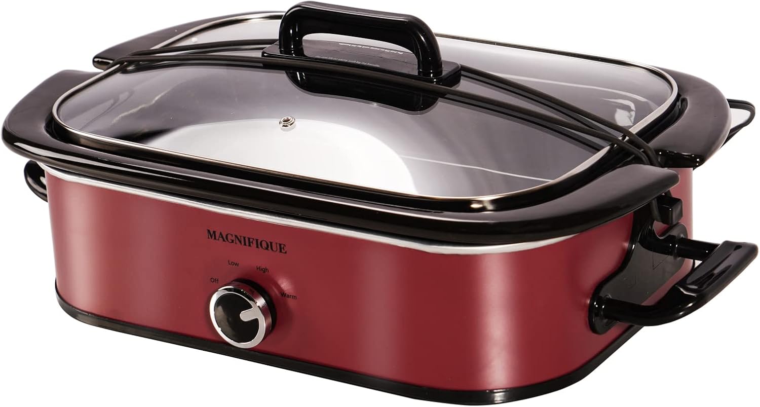 Magnifique 4-Quart Slow Cooker with Casserole Manual Warm Setting - Perfect Kitchen Small Appliance for Family Dinners, Dishwasher Safe Crock, Red2