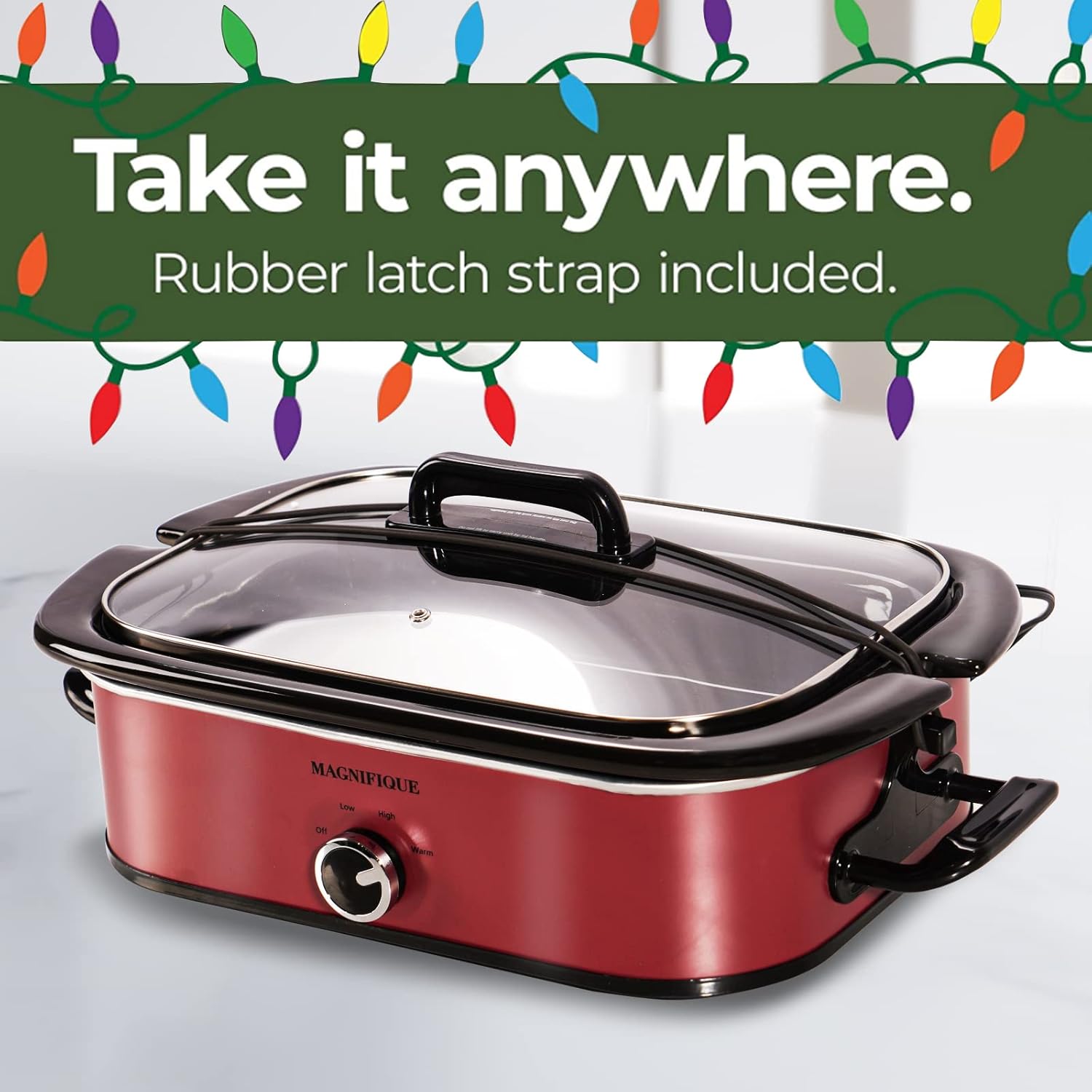 Magnifique 4-Quart Slow Cooker with Casserole Manual Warm Setting - Perfect Kitchen Small Appliance for Family Dinners, Dishwasher Safe Crock, Red4