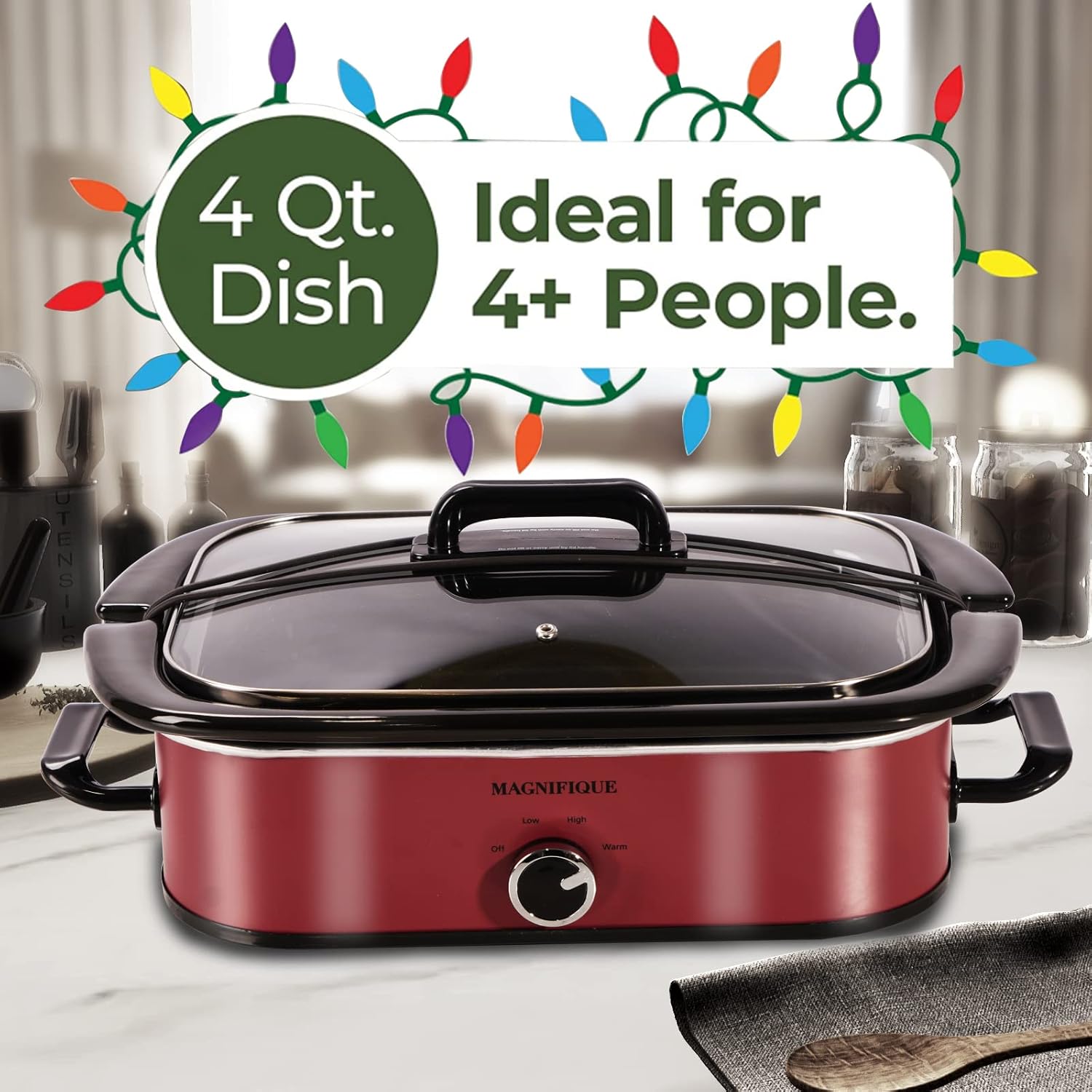 Magnifique 4-Quart Slow Cooker with Casserole Manual Warm Setting - Perfect Kitchen Small Appliance for Family Dinners, Dishwasher Safe Crock, Red6
