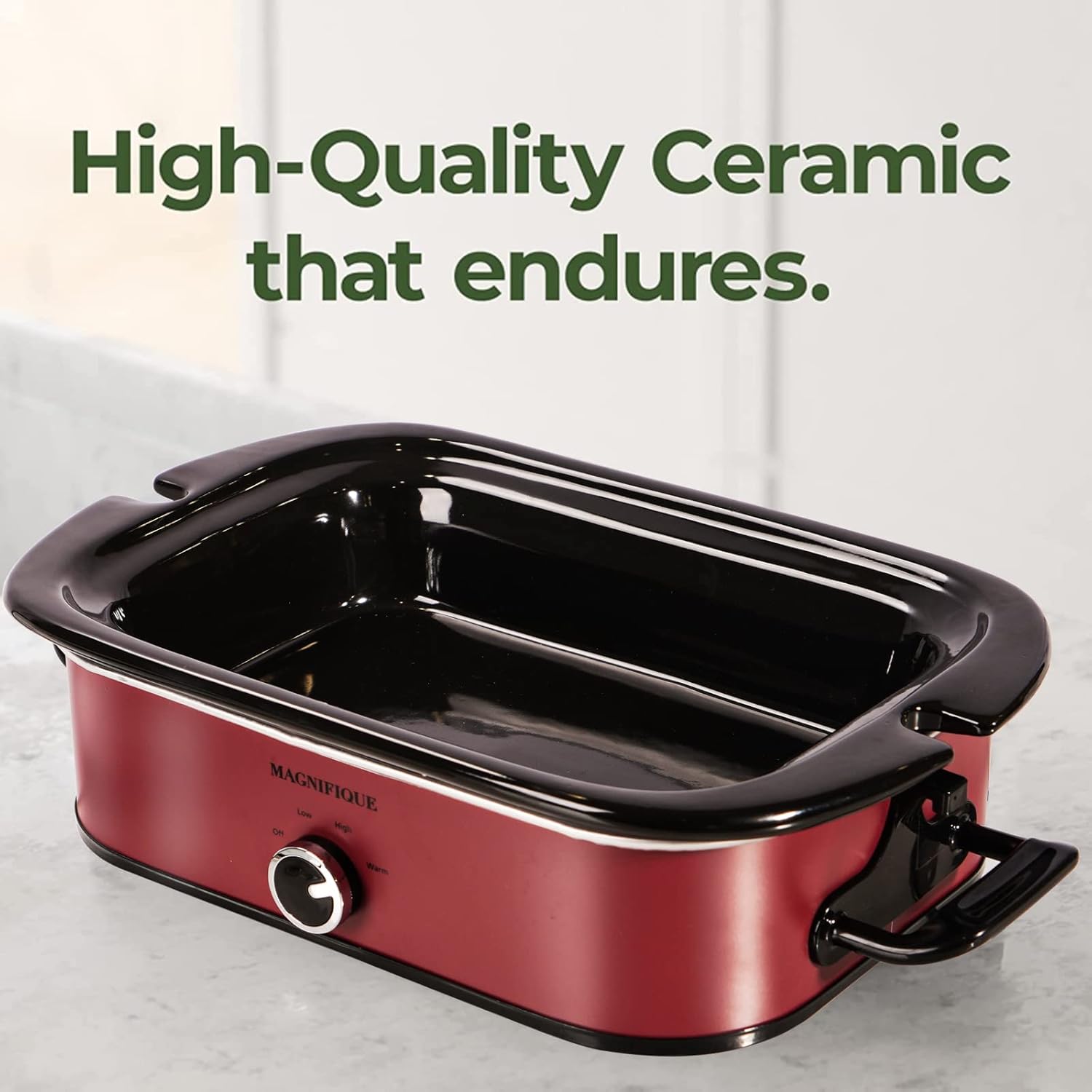 Magnifique 4-Quart Slow Cooker with Casserole Manual Warm Setting - Perfect Kitchen Small Appliance for Family Dinners, Dishwasher Safe Crock, Red7