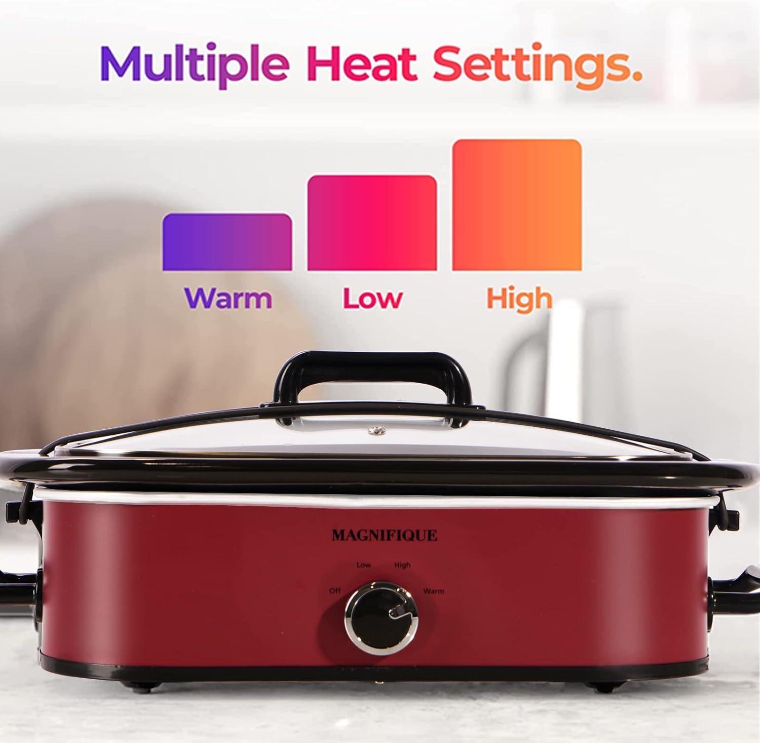 Magnifique 4-Quart Slow Cooker with Casserole Manual Warm Setting - Perfect Kitchen Small Appliance for Family Dinners, Dishwasher Safe Crock, Red8