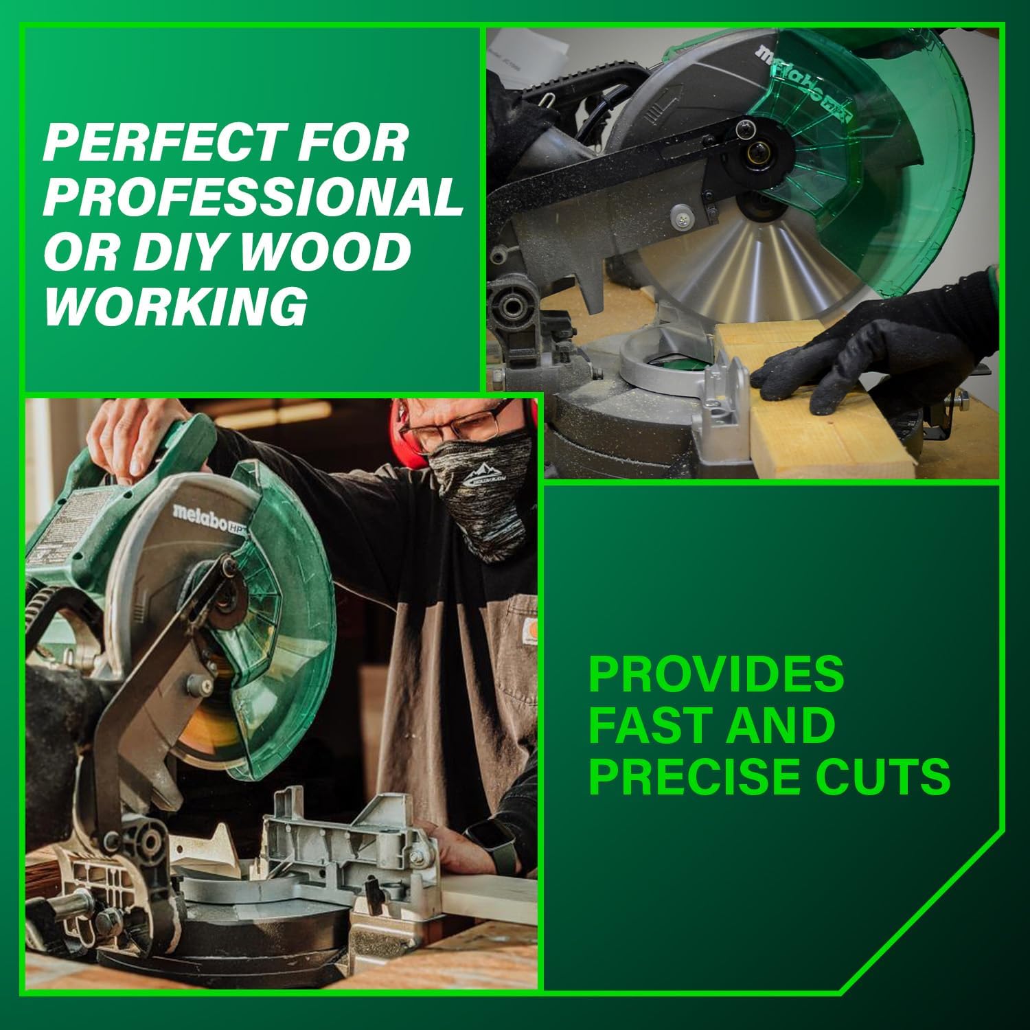 Metabo HPT 10-Inch Compound Miter Saw, 15-Amp Power Saw with Large 10-Inch Table, Precision Miter Angles, Single Bevel 0-45°, 24T TCT Blade, Positive Stops, Lightweight Design, C10FCGS1