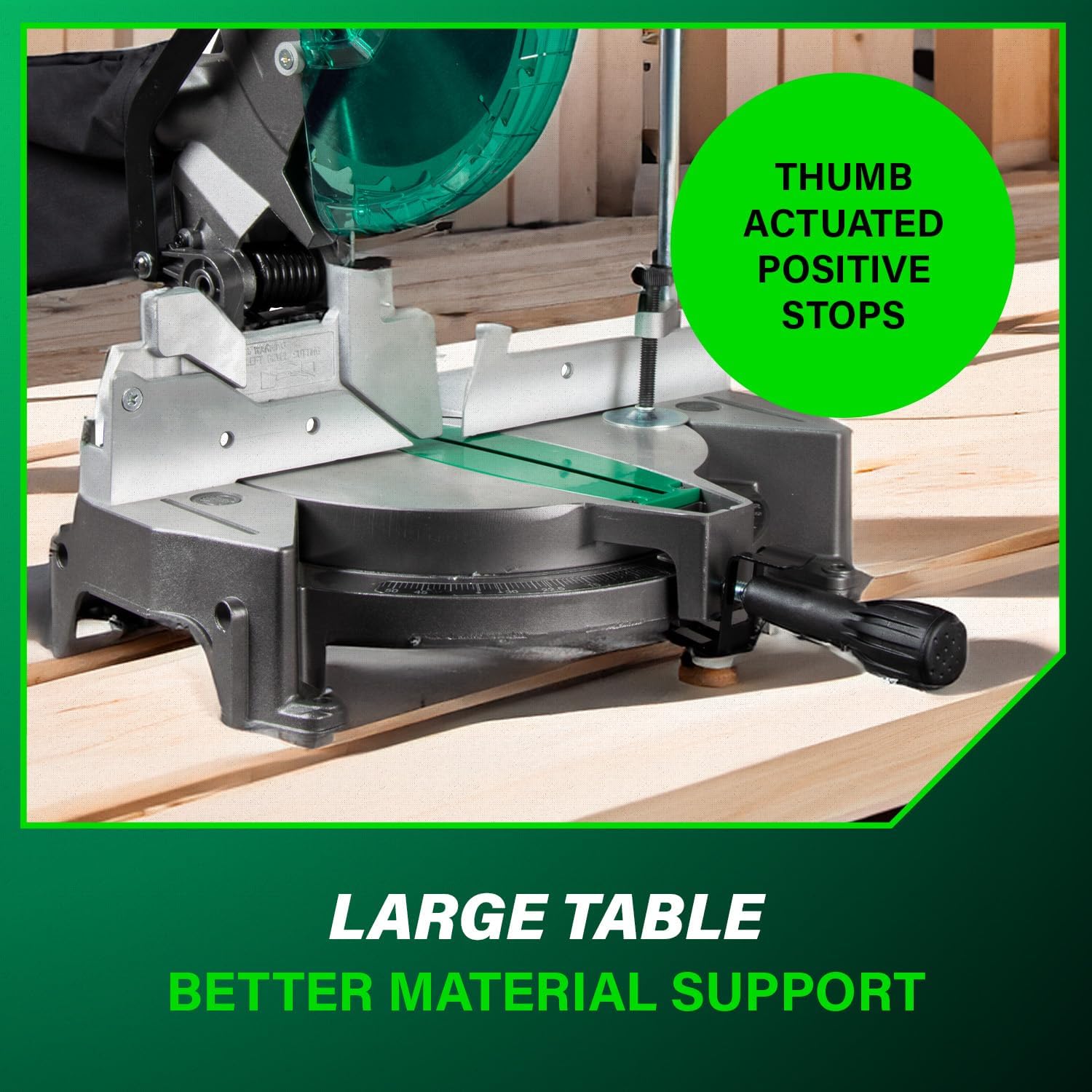 Metabo HPT 10-Inch Compound Miter Saw, 15-Amp Power Saw with Large 10-Inch Table, Precision Miter Angles, Single Bevel 0-45°, 24T TCT Blade, Positive Stops, Lightweight Design, C10FCGS11