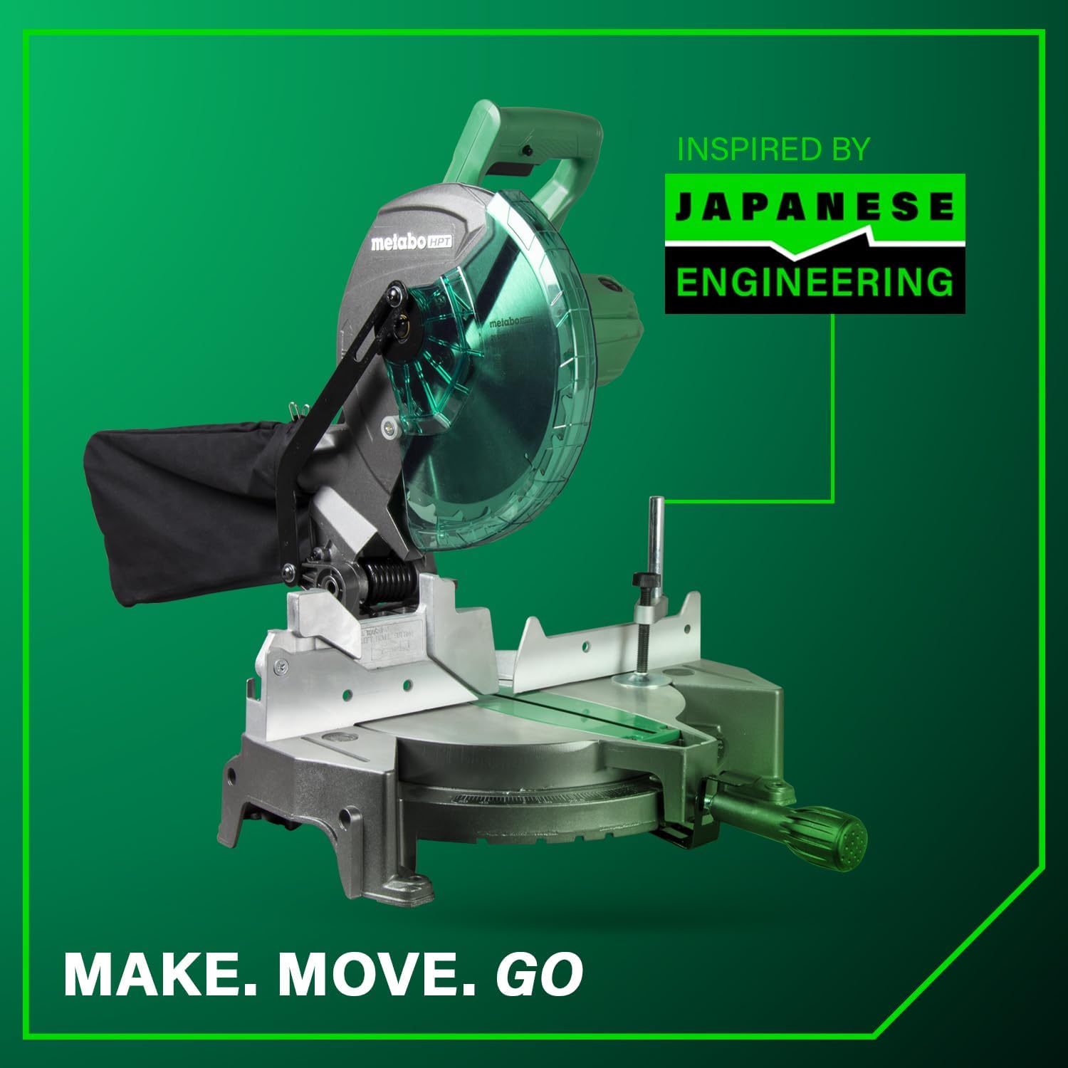 Metabo HPT 10-Inch Compound Miter Saw, 15-Amp Power Saw with Large 10-Inch Table, Precision Miter Angles, Single Bevel 0-45°, 24T TCT Blade, Positive Stops, Lightweight Design, C10FCGS15