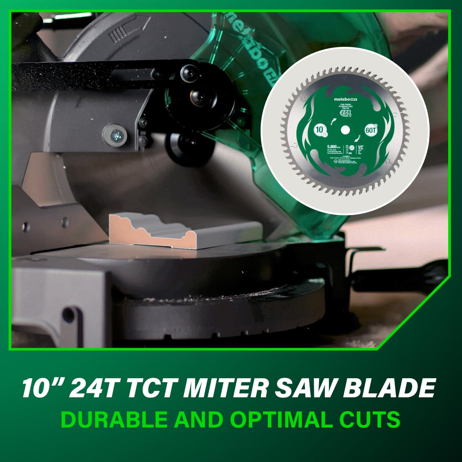 Metabo HPT 10-Inch Compound Miter Saw, 15-Amp Power Saw with Large 10-Inch Table, Precision Miter Angles, Single Bevel 0-45°, 24T TCT Blade, Positive Stops, Lightweight Design, C10FCGS7