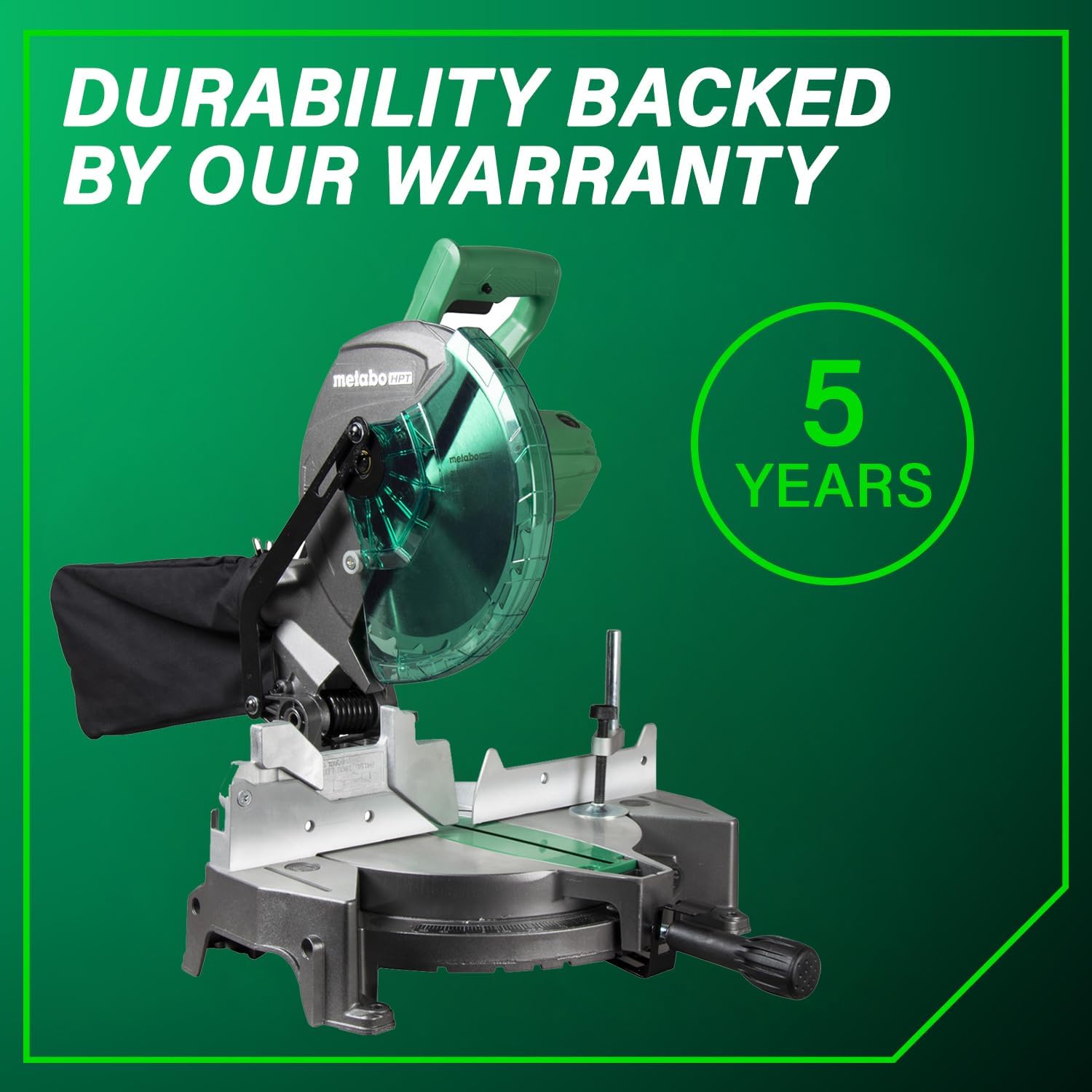 Metabo HPT 10-Inch Compound Miter Saw, 15-Amp Power Saw with Large 10-Inch Table, Precision Miter Angles, Single Bevel 0-45°, 24T TCT Blade, Positive Stops, Lightweight Design, C10FCGS8