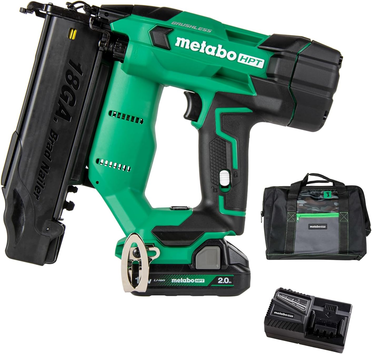 Metabo HPT 18V MultiVolt Brushless Compact Cordless Brad Nailer Kit, 18 Gauge Cordless Nailer with 2.0Ah Lithium Ion Battery, Drives 5 8 to 2 Brad Nails, Lifetime Warranty NT1850DFT Metabo HPT 18V MultiVolt Brushless Compact Cordless Brad Nailer Kit, 18 Gauge Cordless Nailer with 2.0Ah Lithium Ion Battery, Drives 5/8" to 2" Brad Nails, Lifetime Warranty NT1850DFT
