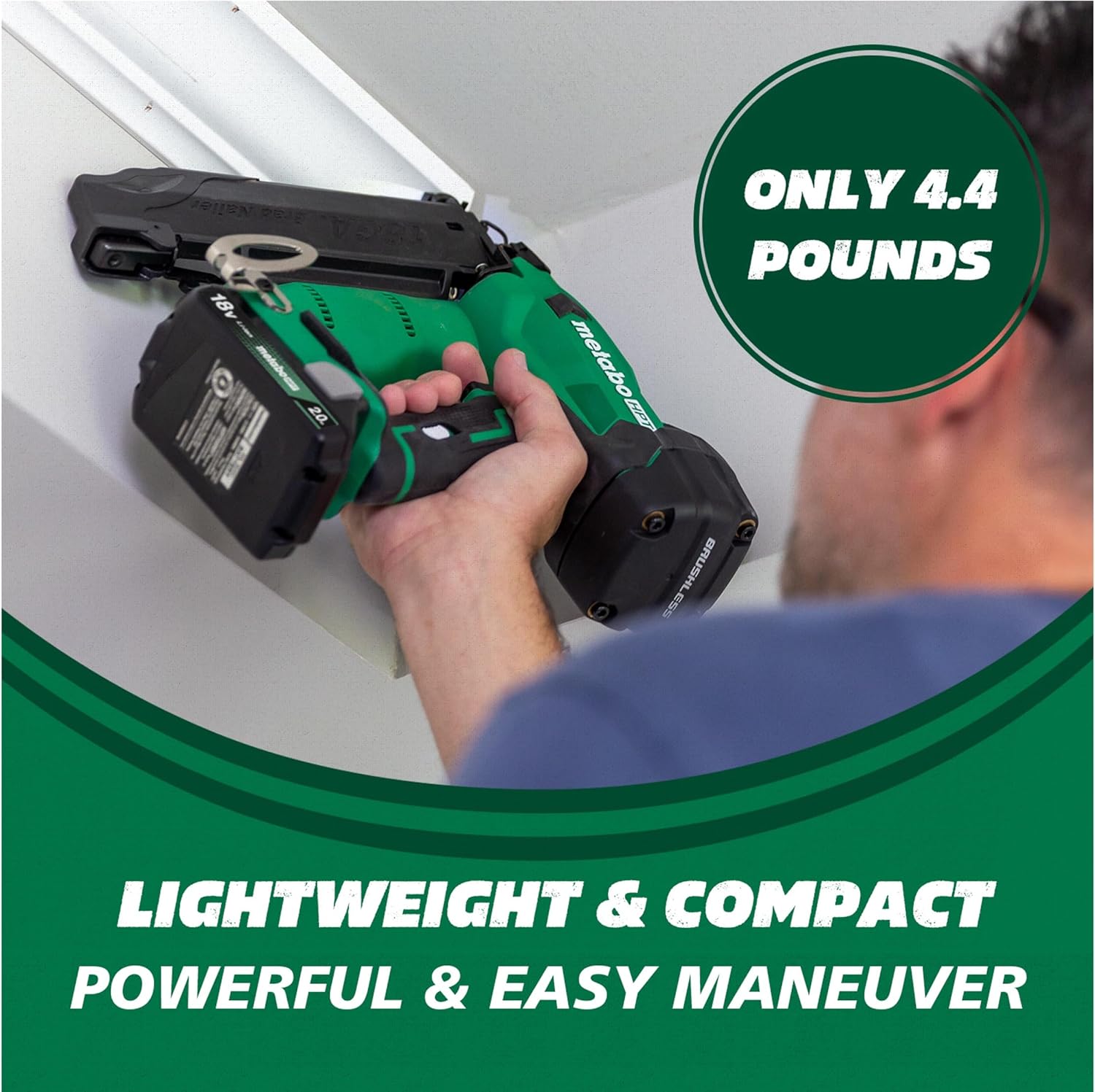 Metabo HPT 18V MultiVolt Brushless Compact Cordless Brad Nailer Kit, 18 Gauge Cordless Nailer with 2.0Ah Lithium Ion Battery, Drives 5 8 to 2 Brad Nails, Lifetime Warranty NT1850DFT9