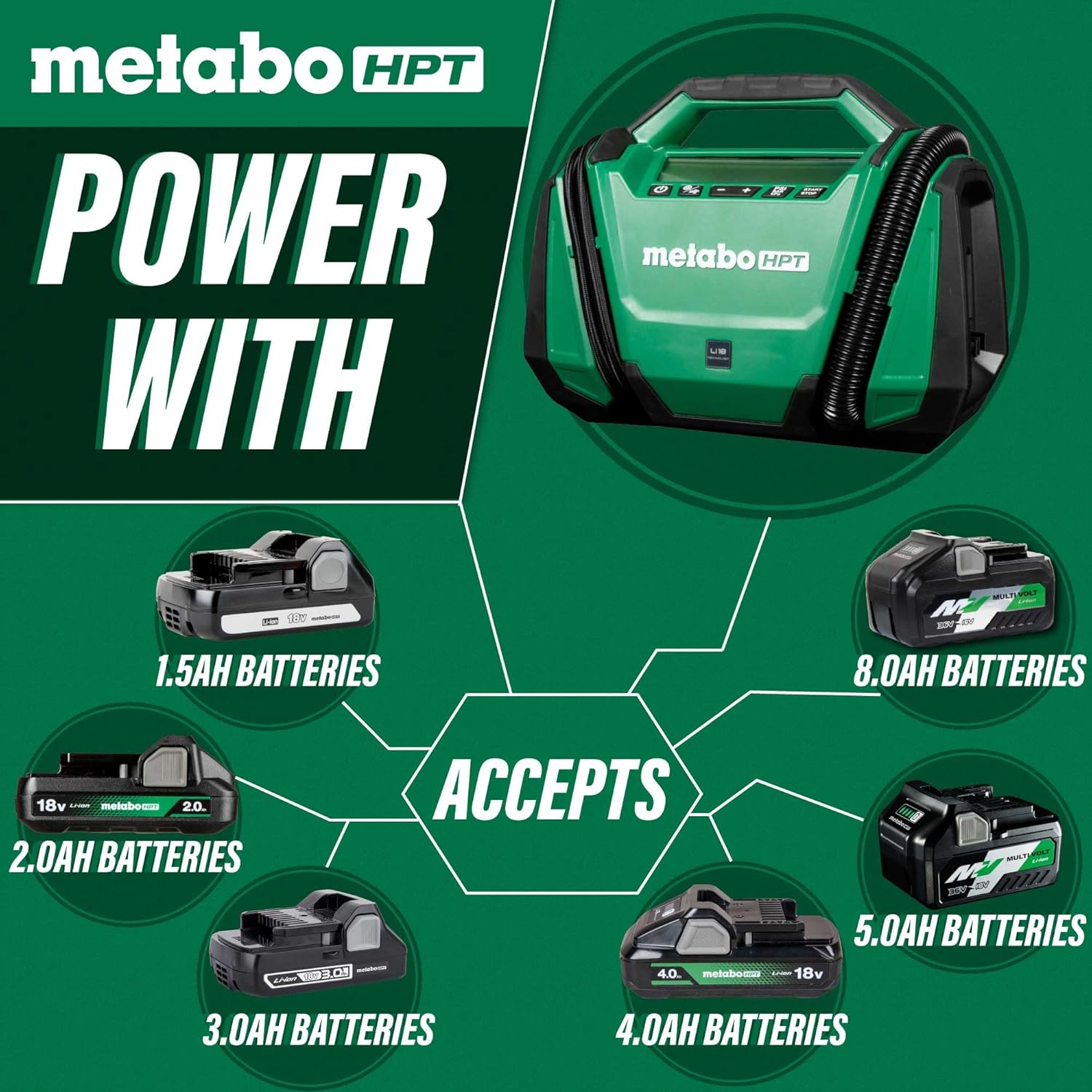 Metabo HPT 18V MultiVolt™ Cordless Dual Function Inflator, Tool Only - No Battery, Portable Air Compressor, UP18DAQ43