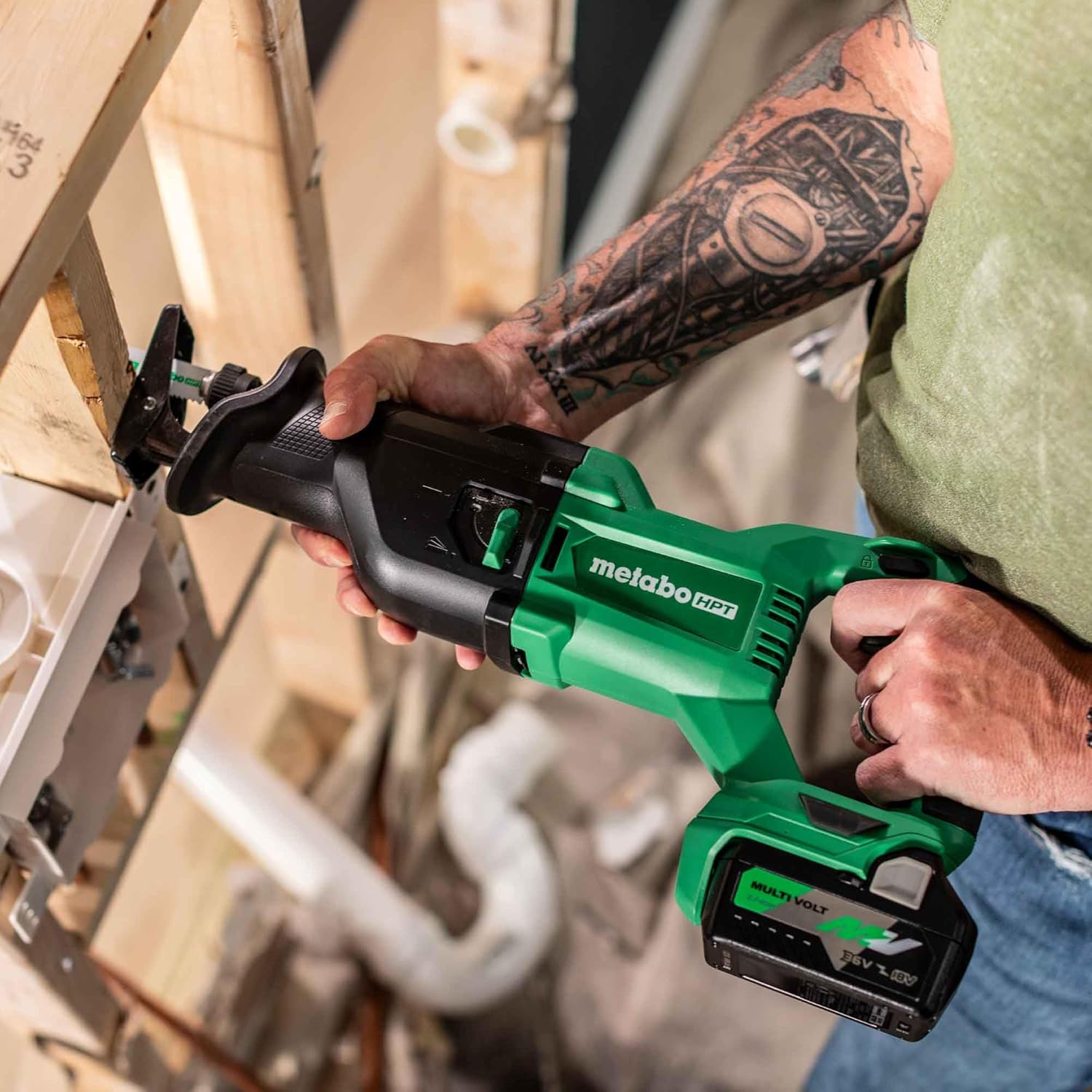 Metabo HPT 18V MultiVolt™ Cordless Reciprocating Saw Tool Only - No Battery Counter-balance Housing Reduces Vibration Orbital Mode CR18DBQ414