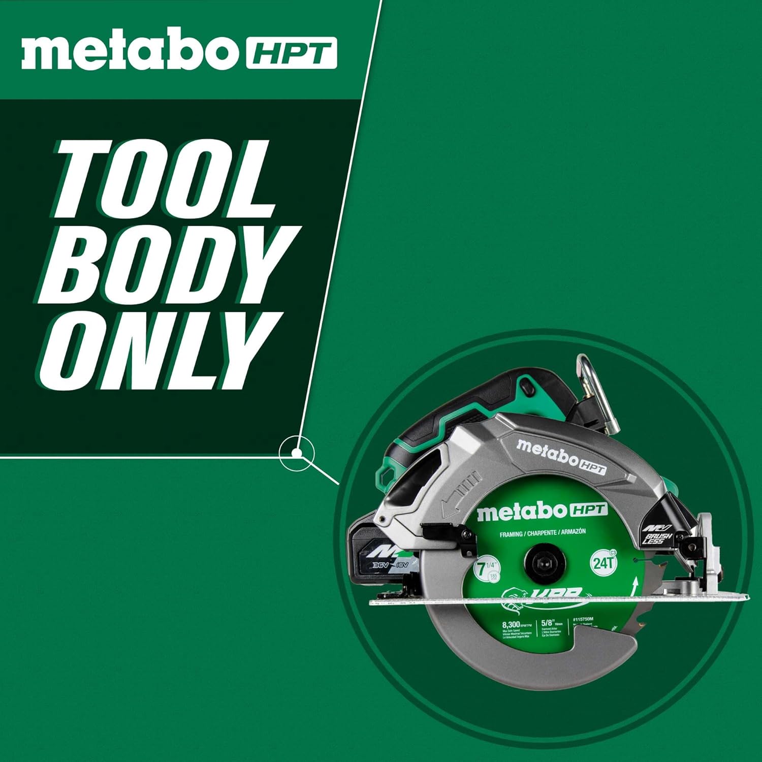 Metabo HPT 36V MultiVolt™ Circular Saw, 7-1 4-Inch, Torque Boost Technology, Tool Body Only, Optional AC Adapter Available, C3607DBQ41
