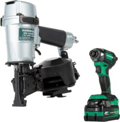 Metabo HPT Pneumatic Roofing Nailer + 18V Impact Driver Pro Bundle Kit, 1-3/4-Inch Coil Roofing Nailer with BONUS 18V Triple Hammer Impact Driver Kit, KNV45AB2