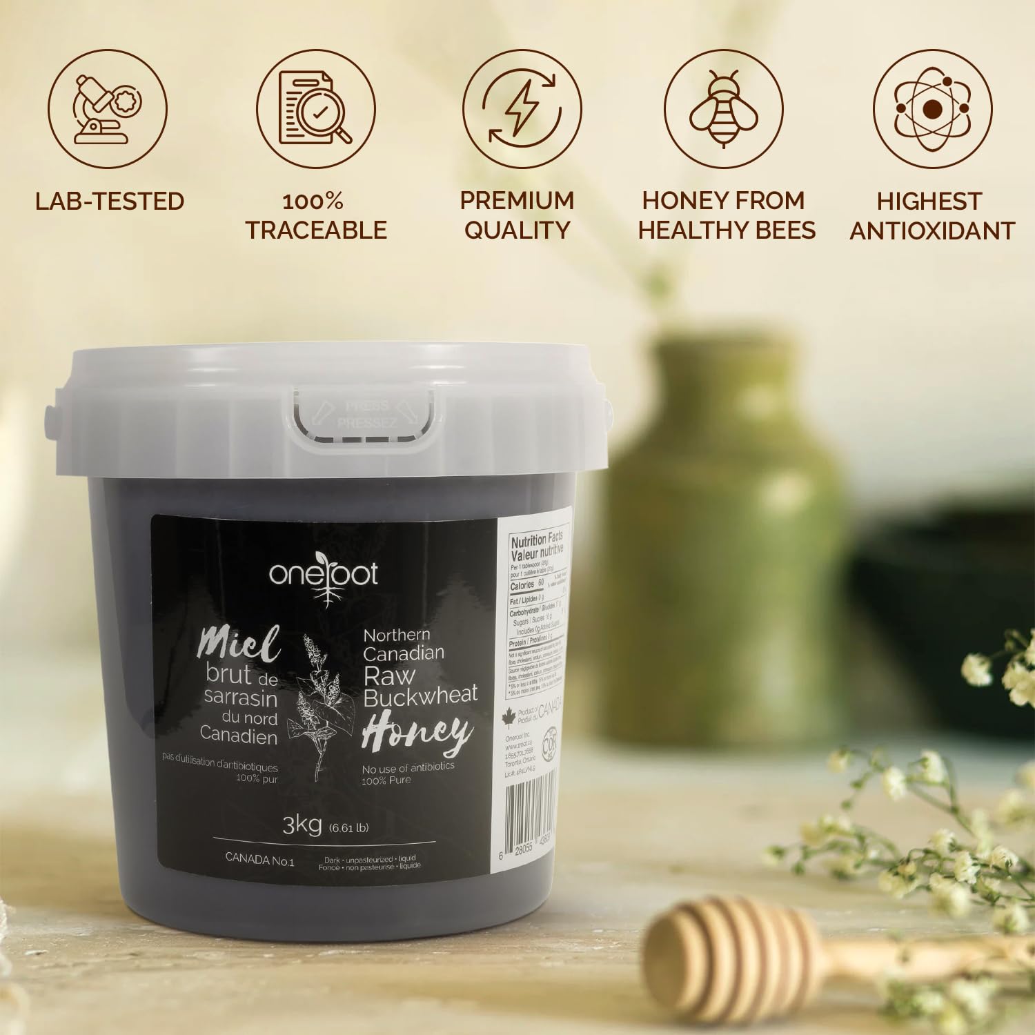 OneRoot Raw Buckwheat Honey - 3kg 6.6lb, Unheated, Unfiltered and Unprocessed Natural Dark Honey, Rich in Antioxidants Pure Buckwheat Honey4