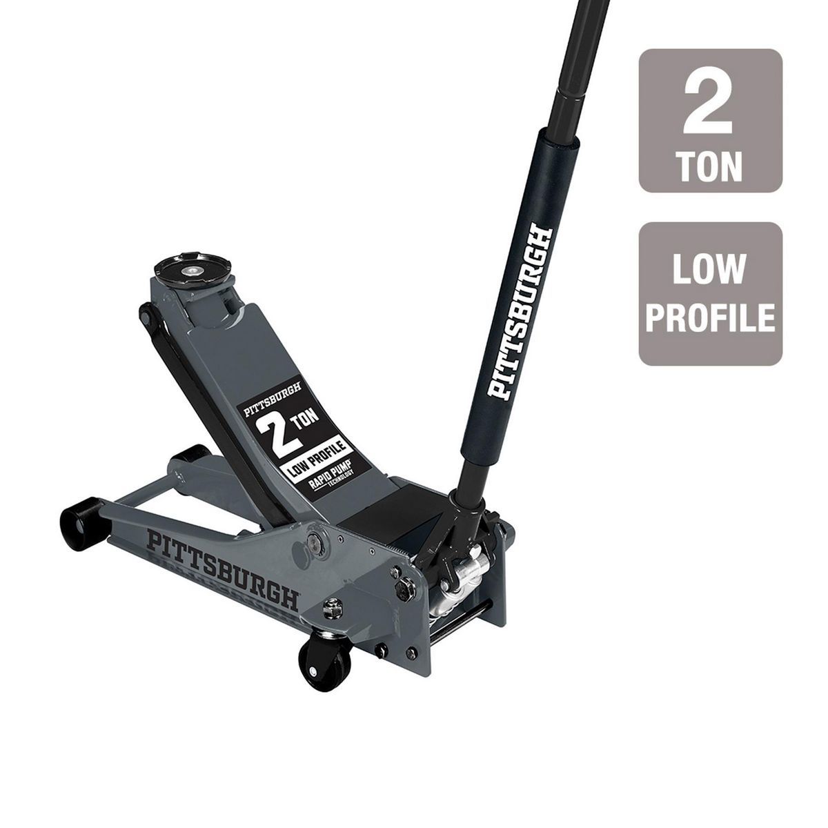 PITTSBURGH 2 Ton Low-Profile Floor Jack with RAPID PUMP, Slate Gray PITTSBURGH 2 Ton Low-Profile Floor Jack with RAPID PUMP, Slate Gray