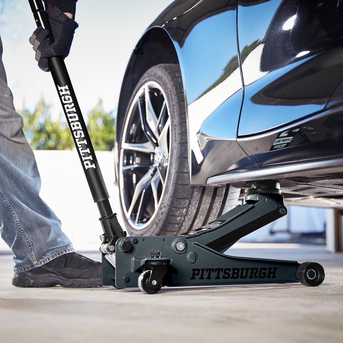 PITTSBURGH 2 Ton Low-Profile Floor Jack with RAPID PUMP, Slate Gray12