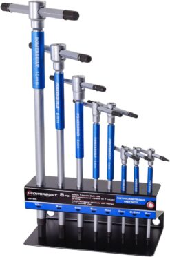 Powerbuilt 8 Pc Metric T-Handle Hex Allen Key Wrench Set with Storage Rack, 941645