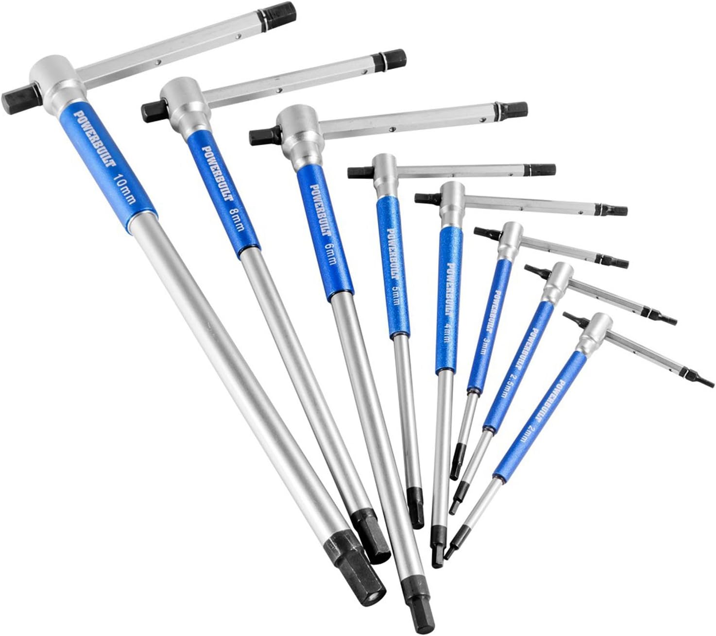 Powerbuilt 8 Pc Metric T-Handle Hex Allen Key Wrench Set with Storage Rack, 9416458